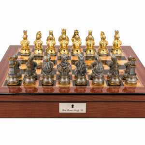 Dal Rossi Italy Medieval Warrior Chess Set on Walnut Finish Chess Box 20” with compartments