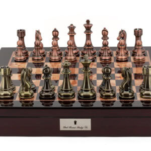 Dal Rossi Italy Chess Box Mahogany Finish 20" with compartments Bronze & Copper 101mm pieces