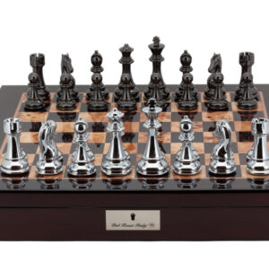 Dal Rossi Italy Chess Box Mahogany Finish 20" with compartments Silver & Titanium 101mm pieces
