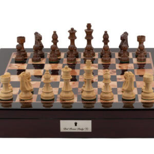 Dal Rossi Italy Chess Box Mahogany Finish 20" with compartments with Staunton Wooden 95mm Chess pieces