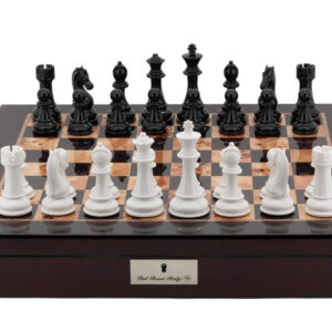 Dal Rossi Italy Chess Box Mahogany Finish 20" with compartments with Black and White 101mm Chess pieces