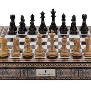 Dal Rossi Italy Chess Box Mosaic  Finish 20" with compartments with Black Ebony and Wood Grain Finish101mm Chess pieces