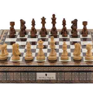 Dal Rossi Italy Chess Box Mosaic Finish 20" with compartments with Staunton Wooden 95mm Double weighted Chess pieces