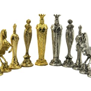 Dal Rossi Italy, “Renaissance” Chessmen on a Walnut Inlaid Chess Box with Compartments 20"