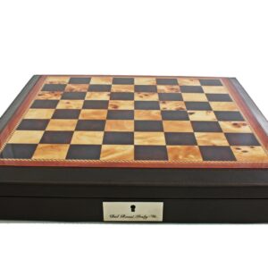 Dal Rossi 16" Brown with PU Leather Edge with compartments with Antique Green and Copper Finish Chessmen