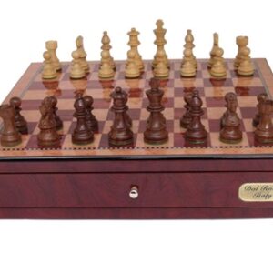 Dal Rossi Italy, Chess Box with drawers 18" (Red Mahongany Finish) with 85mm Wooden Double Weighted Sheesham Pieces