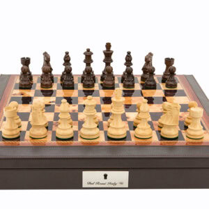 Dal Rossi 18" Chess Set Walnut Finish Chess Set with PU Leather Edge with compartments and Boxwood and Sheesham 85mm Chess Pieces