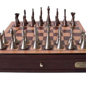 Dal Rossi Staunton Metal Chess Set with Drawers 18" (Walnut Finish)