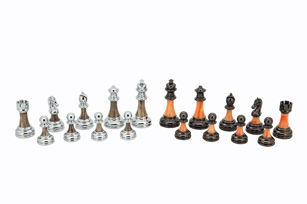Dal Rossi  Metal / Marble Finish Chess set Walnut Finish Chess Box 16” with compartments