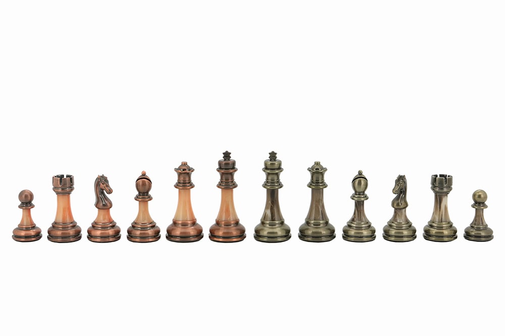 Dal Rossi Italy Antique Chess Pieces on Walnut Finish Chess Board 40cm