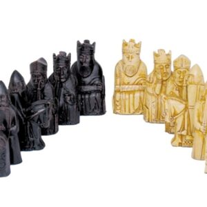 Dal Rossi Italy, Isle of Lewis Chessmen on a Walnut Inlaid Chess Box with Compartments 20"