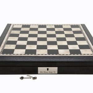 Dal Rossi Italy Chess Set 18” Black with PU Leather Edge with compartments, With Copper & Silver Weighted Metal 85mm Chess Pieces