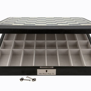 Dal Rossi Italy Chess Set 18” Black with PU Leather Edge with compartments, With Copper & Silver Weighted Metal 85mm Chess Pieces