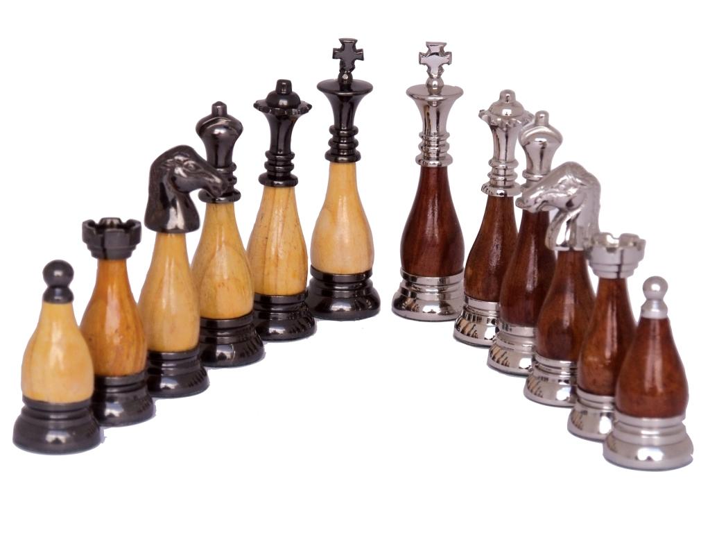 Dal Rossi Italy Staunton Metal/Wood Chess Set with Drawers 16"