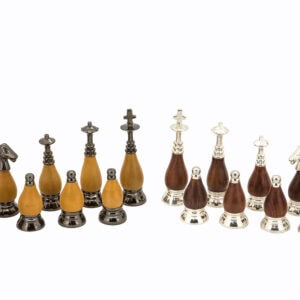 Dal Rossi Staunton Metal Wood Chess set Walnut Finish Chess Box 16” with compartments