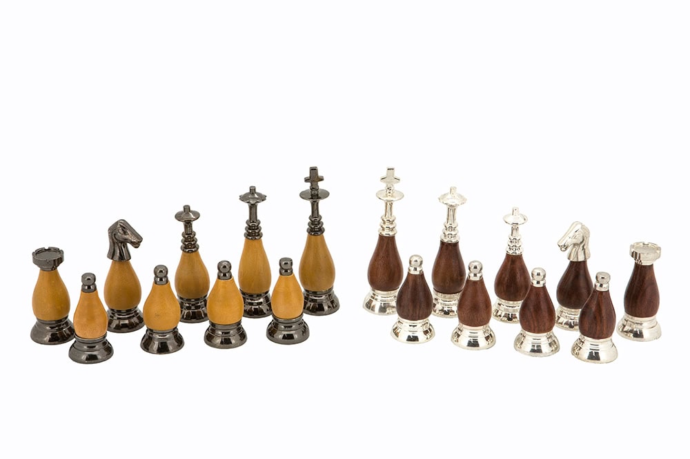Dal Rossi Staunton Metal Wood Chess set Walnut Finish Chess Box 16” with compartments