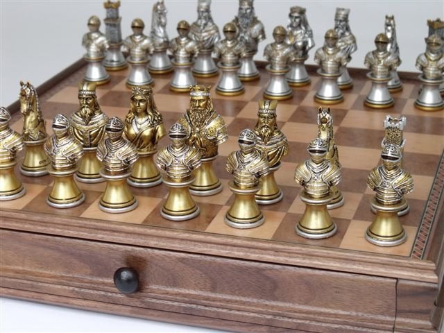Dal Rossi Italy Medieval Warriors (Resin) Chess Set on 38cm Dal Rossi Chess Box