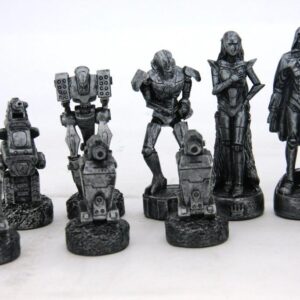 Dal Rossi Italy Mad Max Robot Chess Set on a Carbon Fibre Shiny Finish Chess Box 20” with compartments