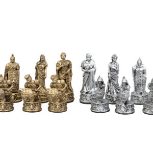 Dal Rossi Italy Roman Chessmen on a Shiny Mahogany Chess Box with two Drawers 18"