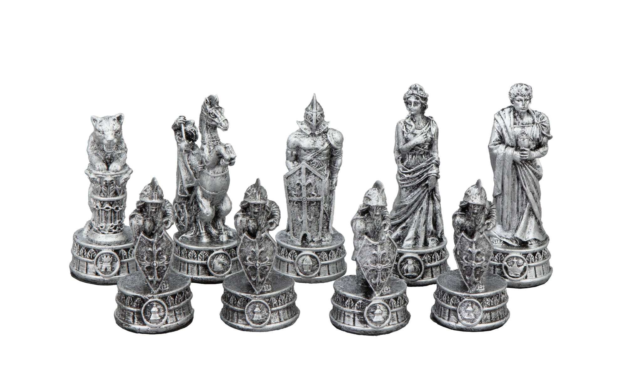 Dal Rossi Italy Roman Chessmen on a Walnut Chess Box with Drawers 20"