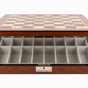 Dal Rossi Italy Chess Set Walnut Shinny Finish 16″ With Compartments, With Metal Copper and silver Chessmen 80mm