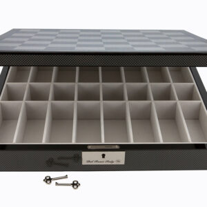 Dal Rossi Italy Chess Set Carbon Fibre Shinny Finish16″ With Compartments, With Metal Copper and silver Chessmen 80mm