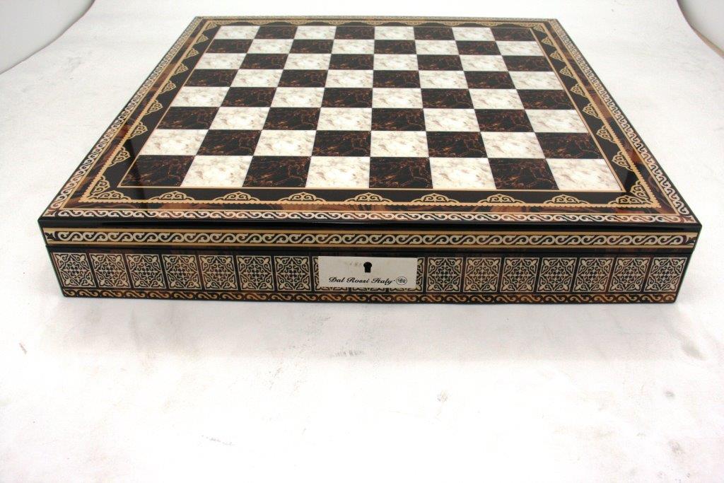 Dal Rossi Italy Copper / Bronze Chess Set on Mosaic Finish Chess Box 20” with compartments