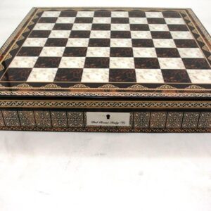 Dal Rossi Italy Chess Box Mosaic Finish 20" with compartments with Gold and Silver Finish 101mm Chess pieces
