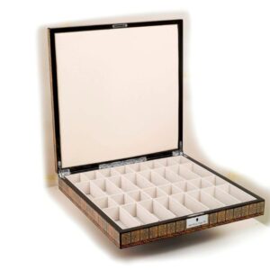 Dal Rossi Italy Chess Set Mosaic Finish 20″ With Compartments, With Black and White with Copper and Gun Metal Gray Tops and Bottoms Chess Pieces 110mm