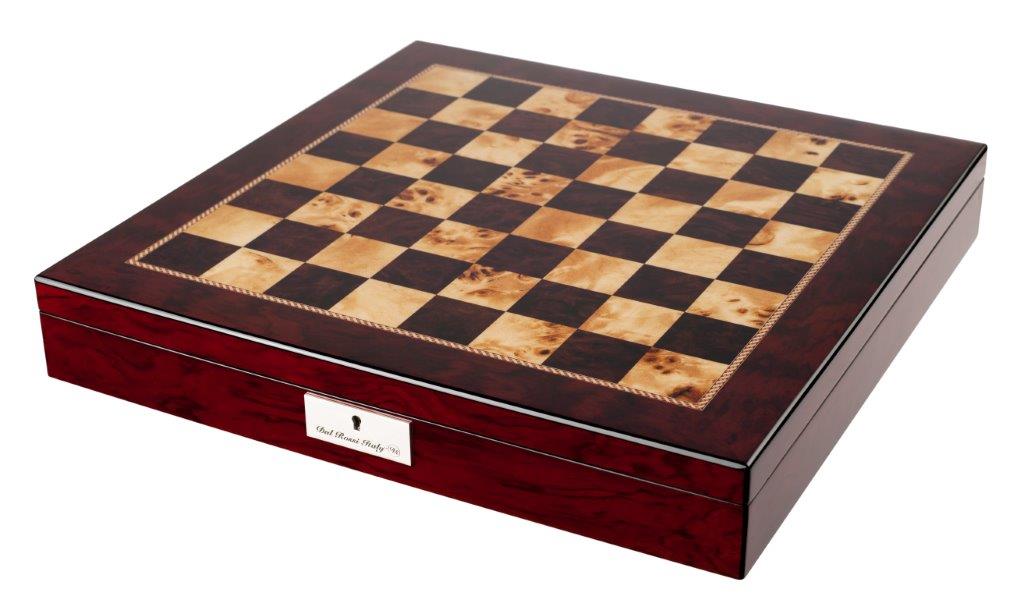 Dal Rossi Italy Chess Box Mahogany Finish 20" with compartments Silver & Titanium 101mm pieces