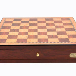 Dal Rossi Italy, Staunton Metal Chess Set with Drawers 18" (Red Mahogany Finish)