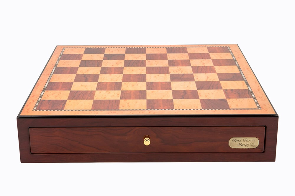 Dal Rossi Italy, Staunton Metal Chess Set with Drawers 18" (Red Mahogany Finish)