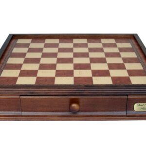 Dal Rossi LARGE Metal Wood Chess Set With Two Drawers 20" Walnut Finish
