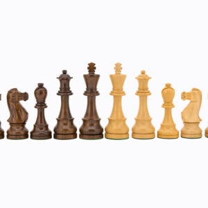 Dal Rossi Italy, Staunton Boxwood/Sheesham95mm Wood Double Weighted Chessmen on a Walnut Inlaid Chess Box with Compartments 20"