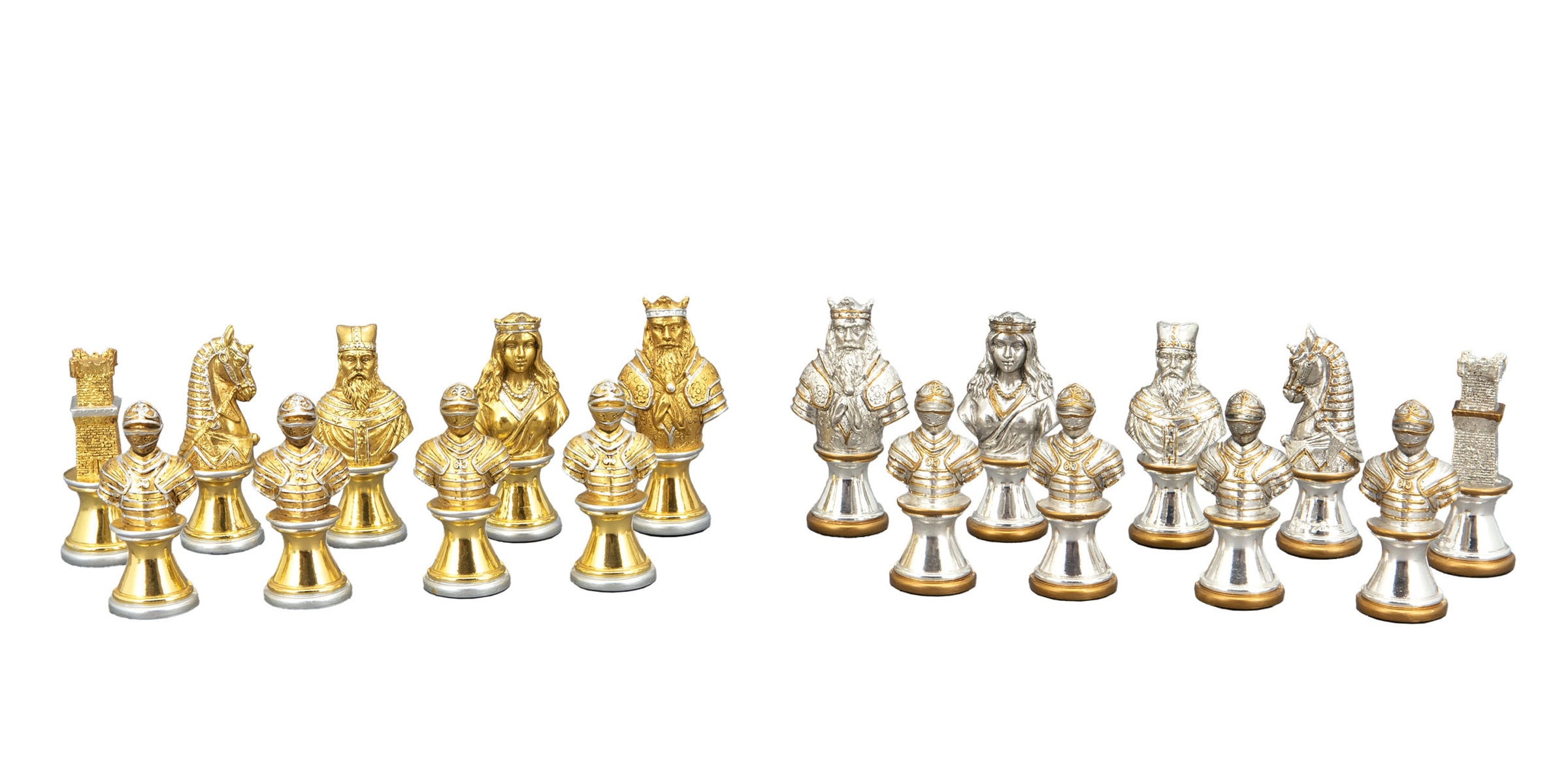 Dal Rossi Medieval Warriors Metal Chessmen 85mm on a Carbon Fibre Finish Shiny Chess Box with Compartments 16"