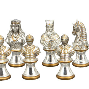 Dal Rossi Italy, Medieval Warriors Metal Chessmen 85mm on a Chess Set with Drawer 14"