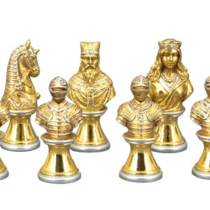 Dal Rossi Italy, Medieval Warriors Metal Chessmen 85mm on a Chess Set with Drawer 14"