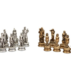 Dal Rossi Italy European Warriors Chessmen 85mm on a Walnut Chess Box with Drawers 16"