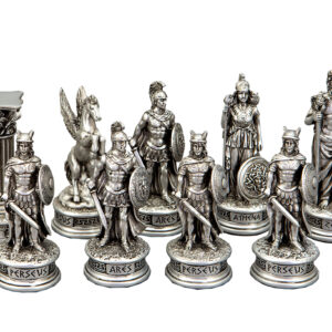Dal Rossi Italy European Warriors Chessmen 85mm on a Walnut Chess Box with Drawers 16"