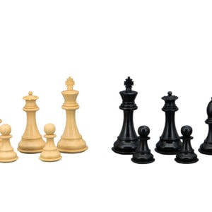 Dal Rossi Italy, Ebony Finish / Boxwood 95mm Wood Double Weighted on a Black / Erable, 40cm Chess Board