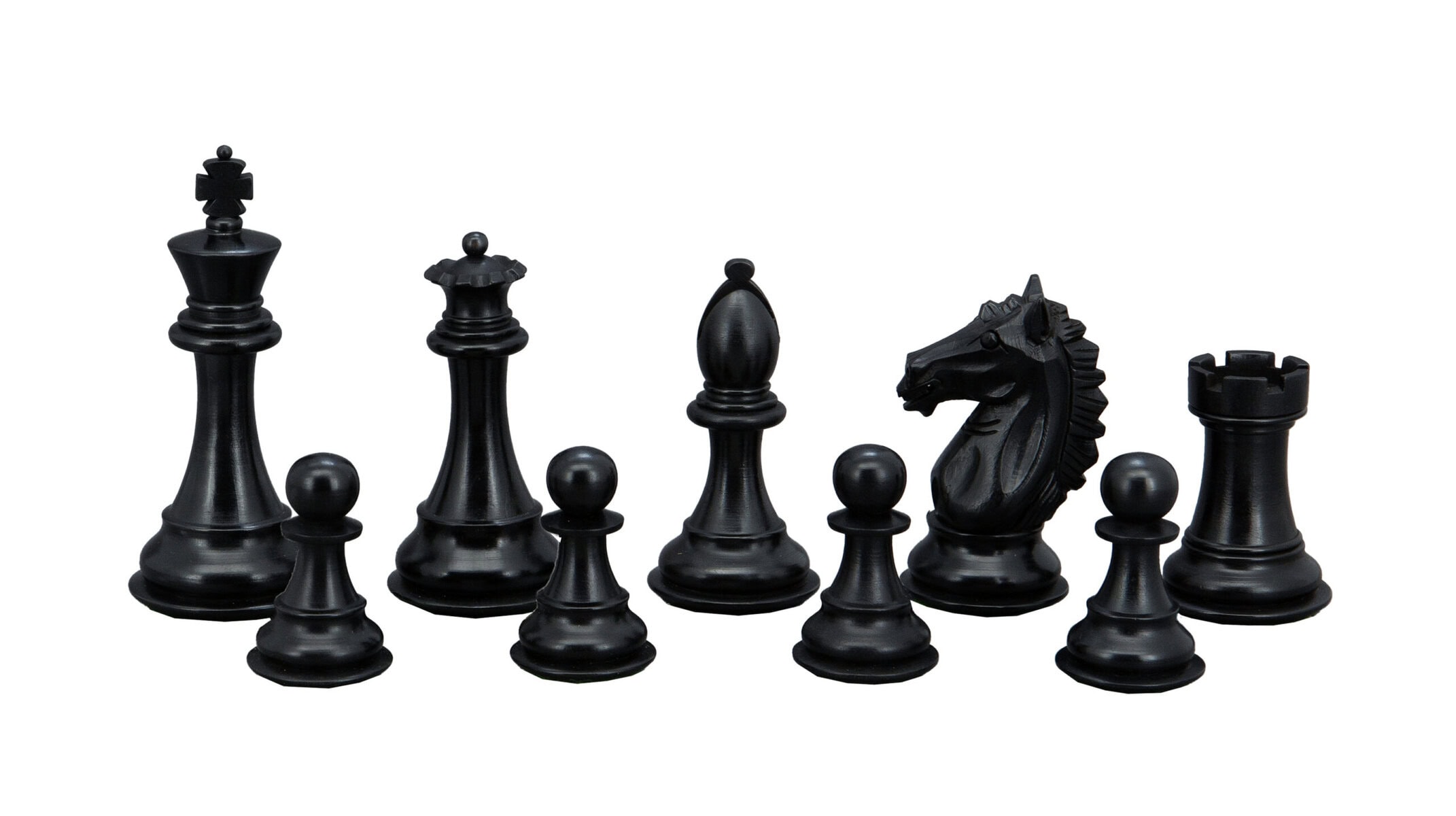 Dal Rossi Italy, Ebony Finish / Boxwood 95mm Wood Double Weighted on a Shiny Walnut Chess Box with two Drawers 18"