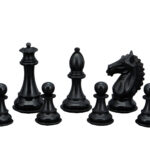 Dal Rossi Italy, Ebony Finish / Boxwood 95mm Wood Double Weighted on a Black PU Leather Bevelled Edge chess box with compartments 18"
