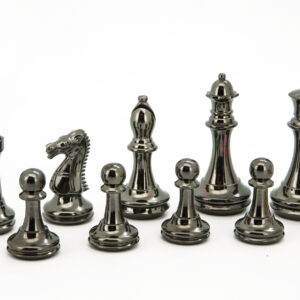 Dal Rossi Italy Chess Set Carbon Fibre Shinny Finish 20″ With Compartments, With Very Heavy Brass Staunton Gold and Silver chessmen 110mm