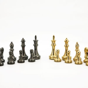 Dal Rossi Italy Chess Set Mahogany Shinny Finish 20″ With Compartments, With Very Heavy Brass Staunton Gold and Silver Chessmen 110mm