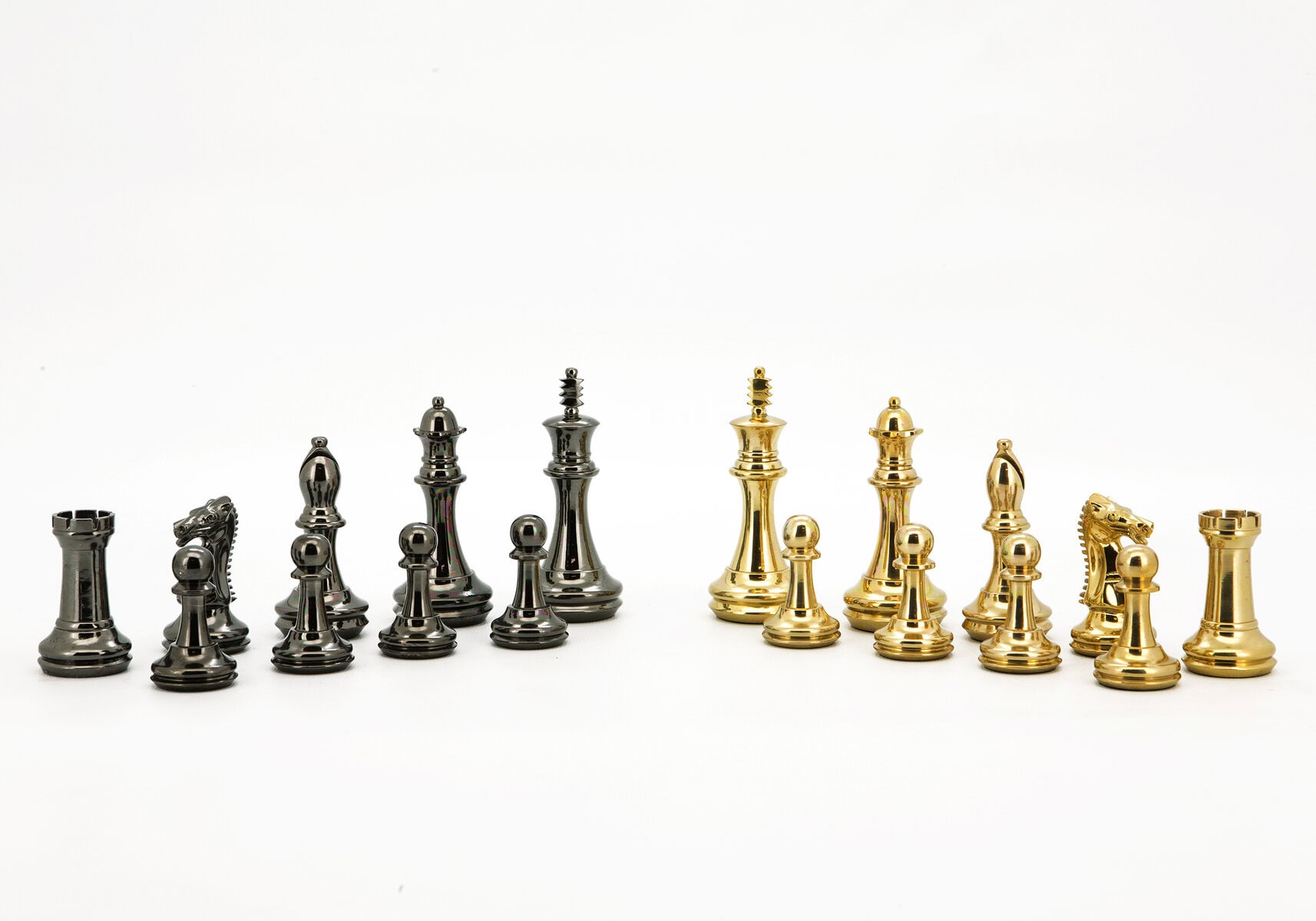 Dal Rossi Italy Chess Set 18" Black and White with PU Leather Black Edge with compartments, With Very Heavy Brass Staunton Gold and Silver chessmen 110mm