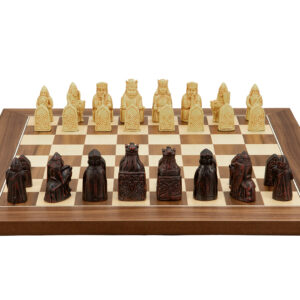Dal Rossi Italy Isle of Lewis Chess Set on a Walnut Inlaid Chess Board 40cm