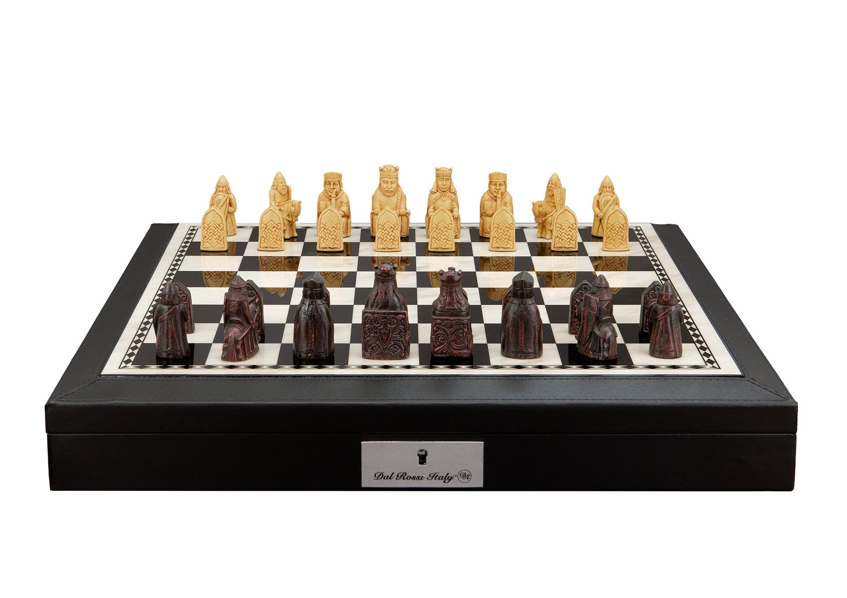 Dal Rossi Italy Isle of Lewis Chess Set with Black Bevelled Edge  18"