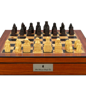 Dal Rossi Italy Isle of Lewis Chess Set on a Walnut Shiny Finish Chess Box 16” with compartments