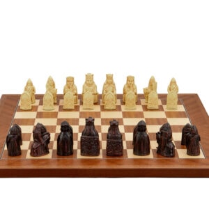 Dal Rossi Italy Isle of Lewis Chess Set on a Mahogany / Maple, 40cm Chess Board