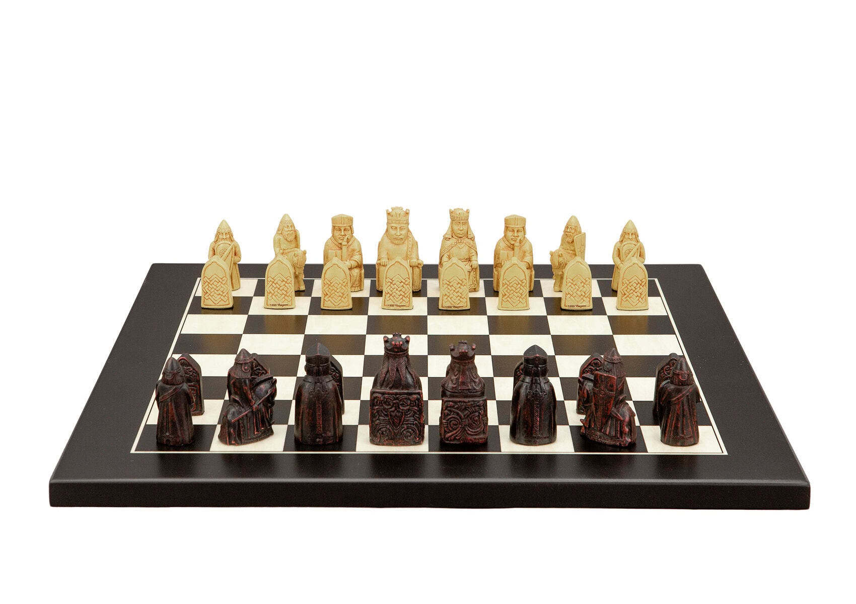 Dal Rossi Italy Isle of Lewis Chess Set on a  Black / Erable Chess Board 40cm